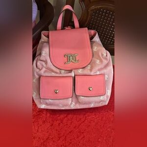 Juicy Couture Pink Logo-Print Backpack with Gold Hardware